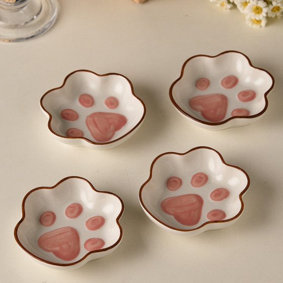 ID:922 - Cute ins style Japanese cat paw flavor dish super cute cartoon creative dish household seasoning soy sauce ceramic small dish